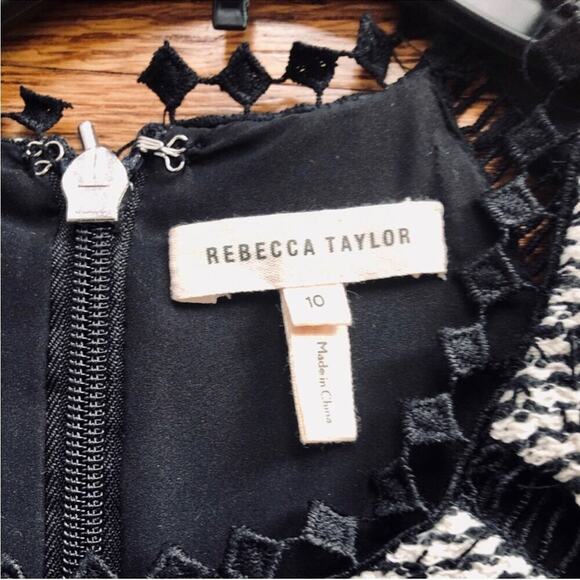 REBECCA TAYLOR Short Sleeve Stretch Tweed Shift Black White Dress Women Size 10 - Picture 5 of 10